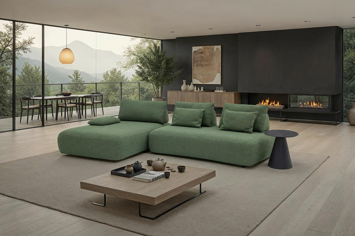 ECKSOFA Chilliano Grün Webstoff  - Schwarz/Grün, Design, Kunststoff/Textil (200/325cm) - Chilliano