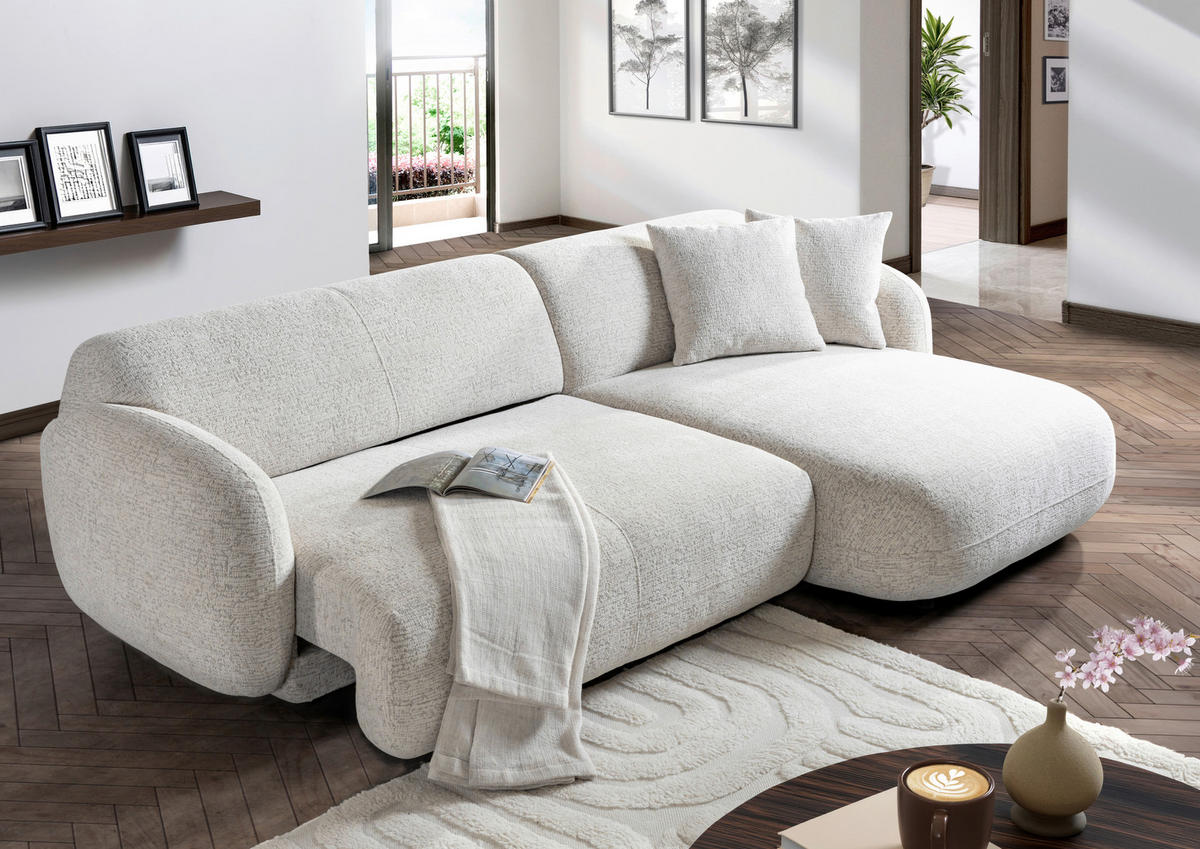 ECKSOFA Flachgewebe Creme, Beige  - Beige/Creme, Modern, Kunststoff/Textil (275/162cm) - Carryhome