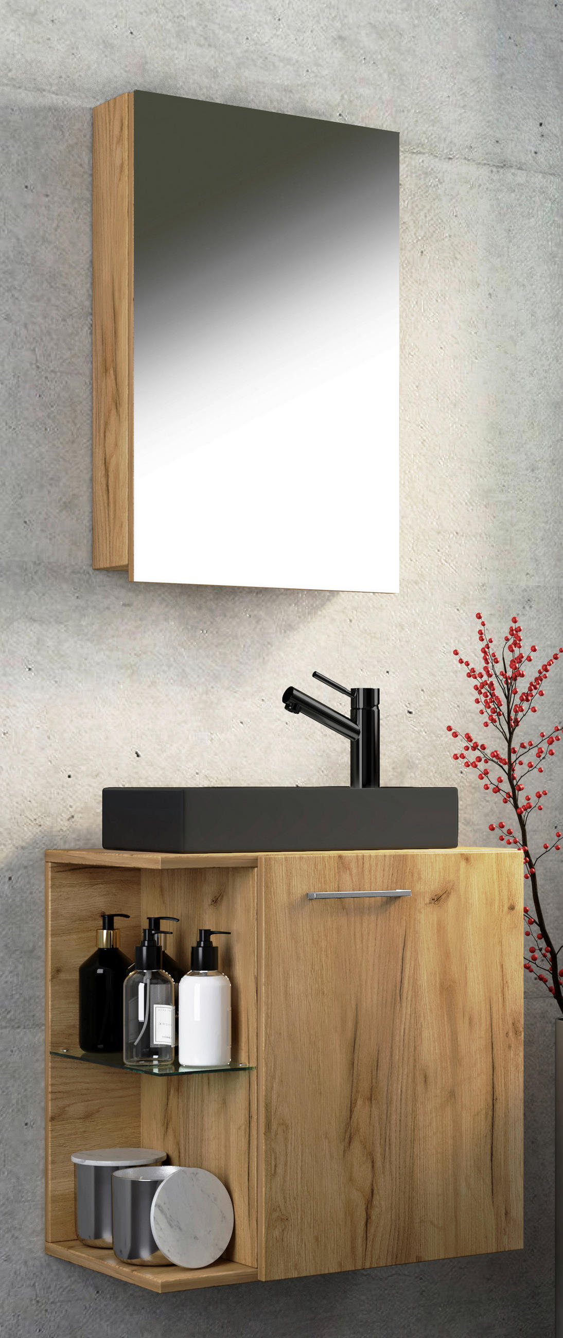 GÄSTEBAD - Honigeiche/Silberfarben, MODERN, Glas/Keramik (52cm) - MID.YOU