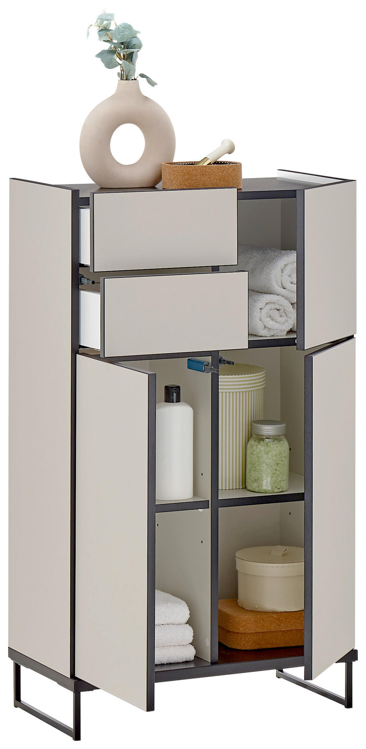 MIDISCHRANK 60/102/31 cm  - Kaschmir/Schwarz, Basics, Holzwerkstoff/Metall (60/102/31cm) - MID.YOU