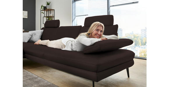 ECKSOFA in Echtleder Braun 180/310 cm - Schwarz/Braun, Design, Leder/Metall (180/310cm) - Dieter Knoll