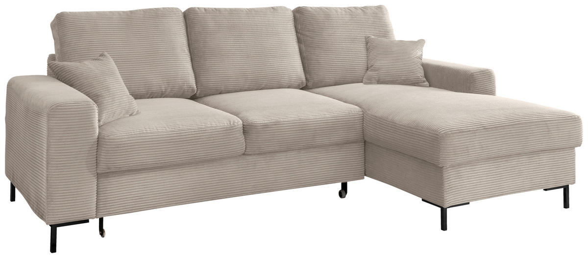 ECKSCHLAFSOFA in Cord Beige  - Beige/Schwarz, KONVENTIONELL, Textil/Metall (237/143cm) - Livetastic