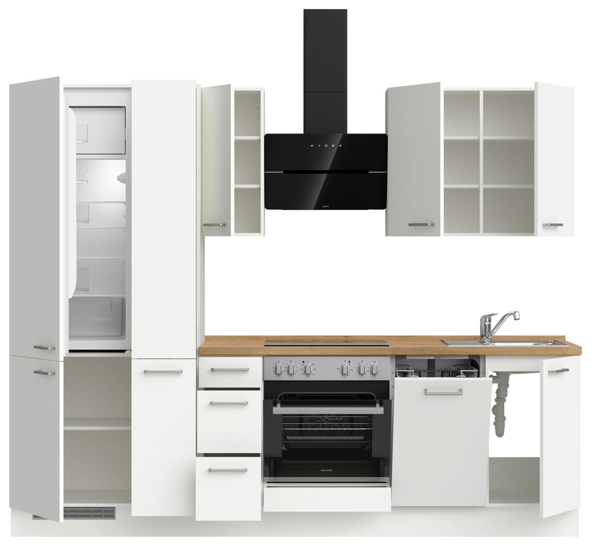KÜCHENLEERBLOCK 270 cm   in Weiß, Eichefarben  - Edelstahlfarben/Eichefarben, MODERN, Holzwerkstoff/Metall (270cm) - Nobilia