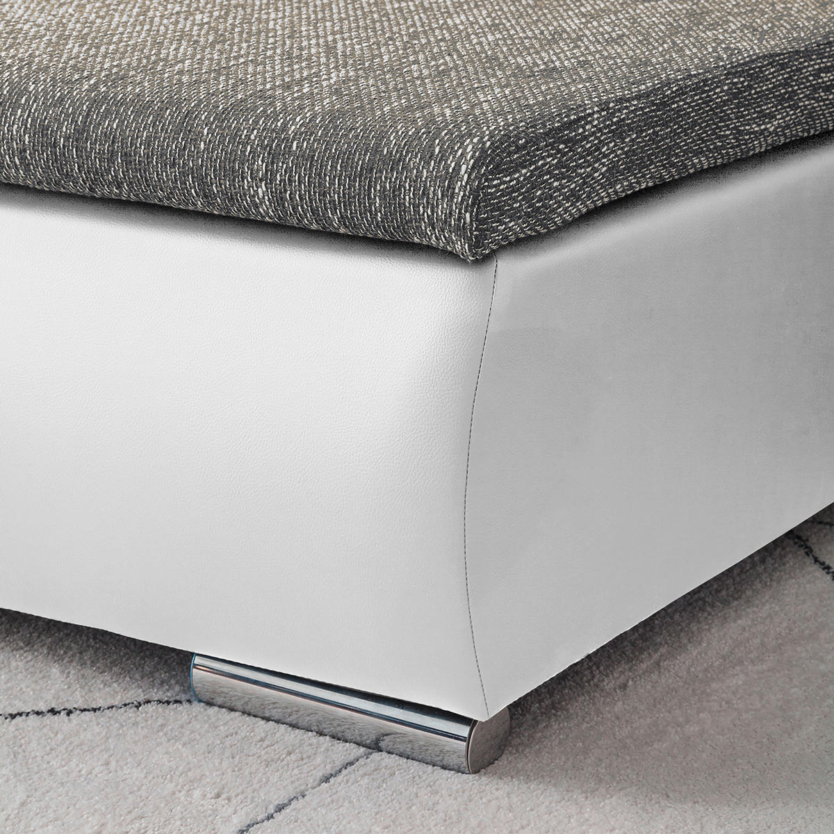 ECKSOFA Grau, Weiß Textilgeflecht  - Chromfarben/Schwarz, Design, Textil (266/175cm) - Livetastic