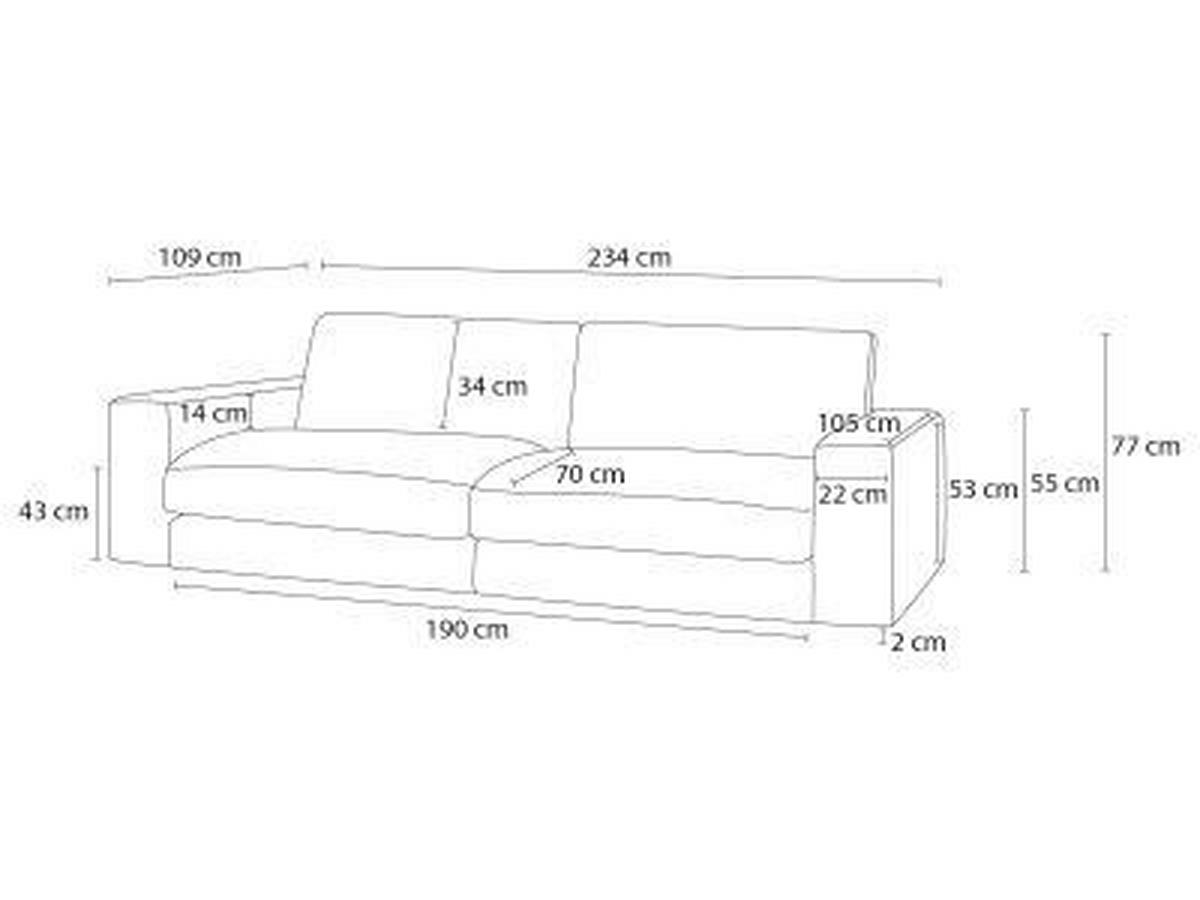 3-SITZER-SOFA LEONARD Cord Beige  - Beige/Schwarz, MODERN, Kunststoff/Textil (234/77/109cm)