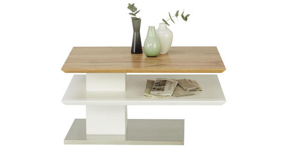 COUCHTISCH in Metall, Holzwerkstoff 80/60/40 cm - Edelstahlfarben/Eichefarben, Design, Holzwerkstoff/Metall (80/60/40cm) - Xora