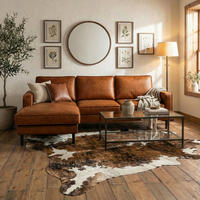 ECKSOFA Cognac Echtleder Lederlook Bettkasten, Schlaffunktion, Rücken echt  - Cognac/Schwarz, Design, Leder/Textil (166/238cm) - Livetastic