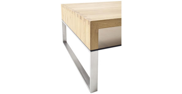 COUCHTISCH in Holz, Metall, Glas 110/70/39 cm  - Edelstahlfarben/Eichefarben, MODERN, Glas/Holz (110/70/39cm) - Novel