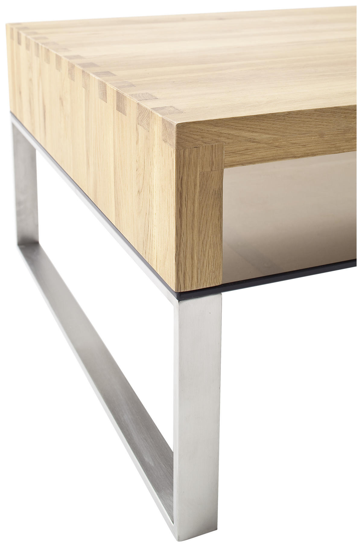 COUCHTISCH in Holz, Metall, Glas 110/70/39 cm  - Edelstahlfarben/Eichefarben, MODERN, Glas/Holz (110/70/39cm) - Novel
