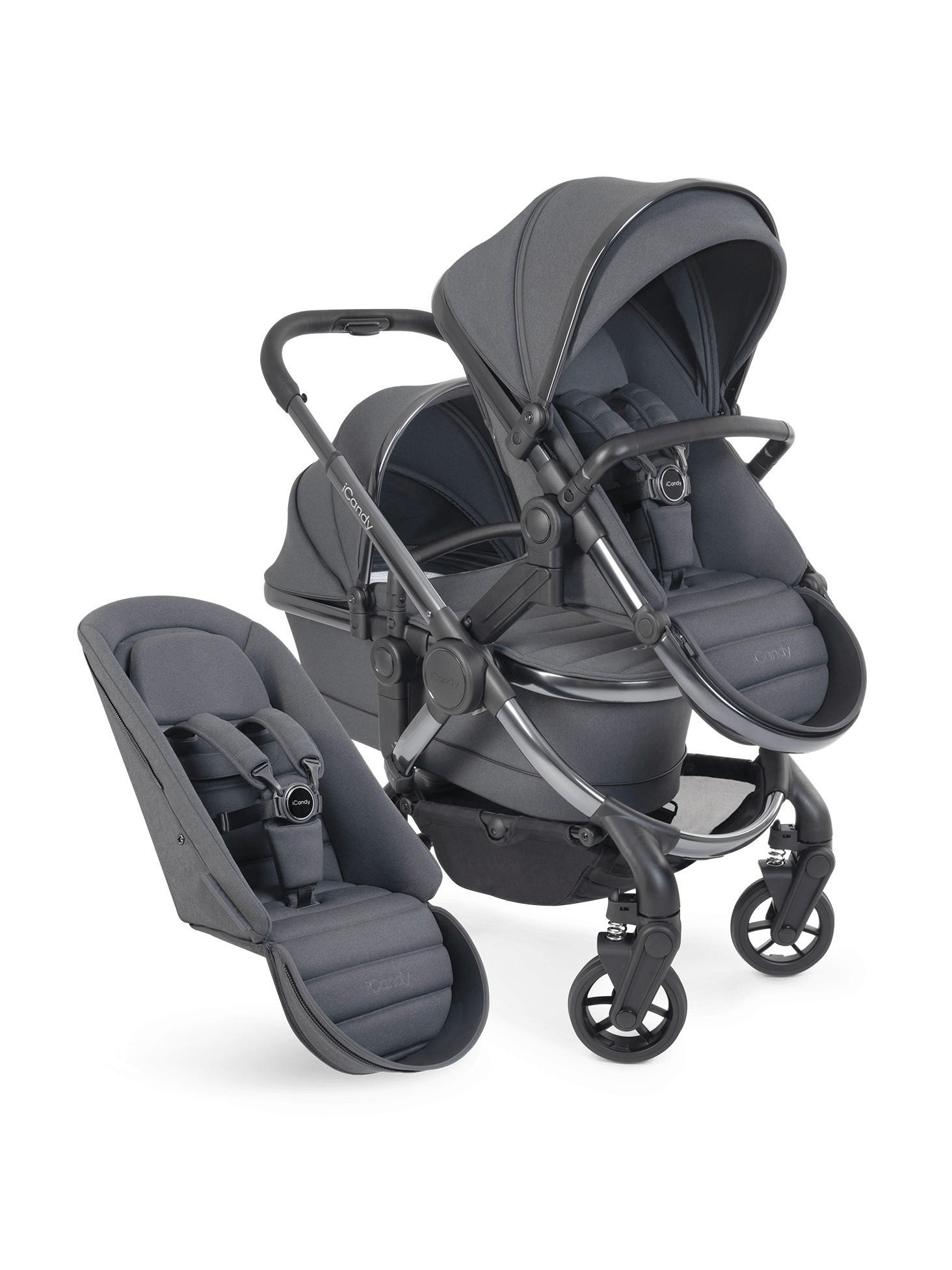 DJEČJA KOLICA  PEACH 7  - tamno siva/crna visoki sjaj, Basics, tekstil/plastika (75/55/39cm) - ICANDY