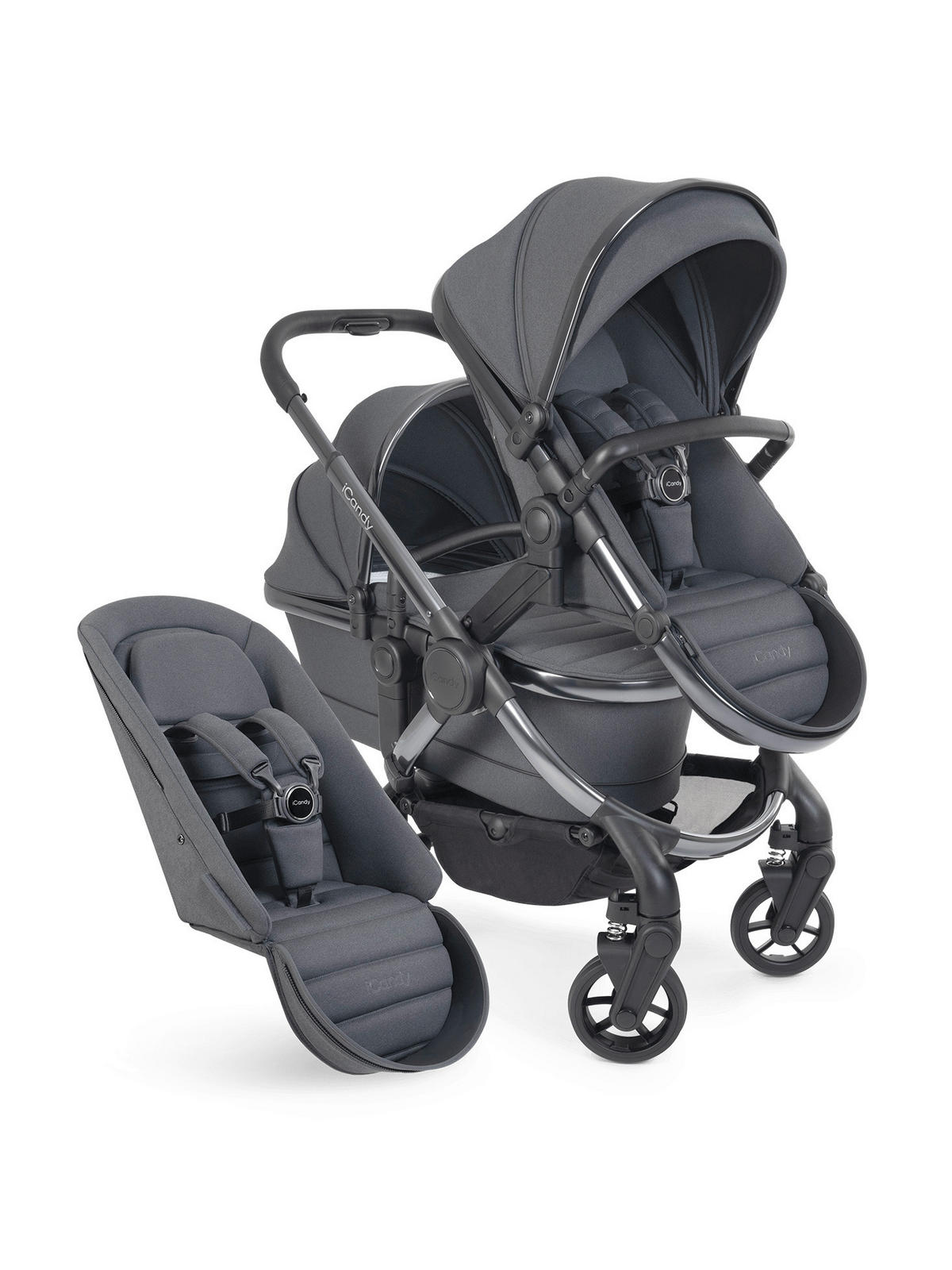 DJEČJA KOLICA  PEACH 7  - tamno siva/crna visoki sjaj, Basics, tekstil/plastika (75/55/39cm) - ICANDY