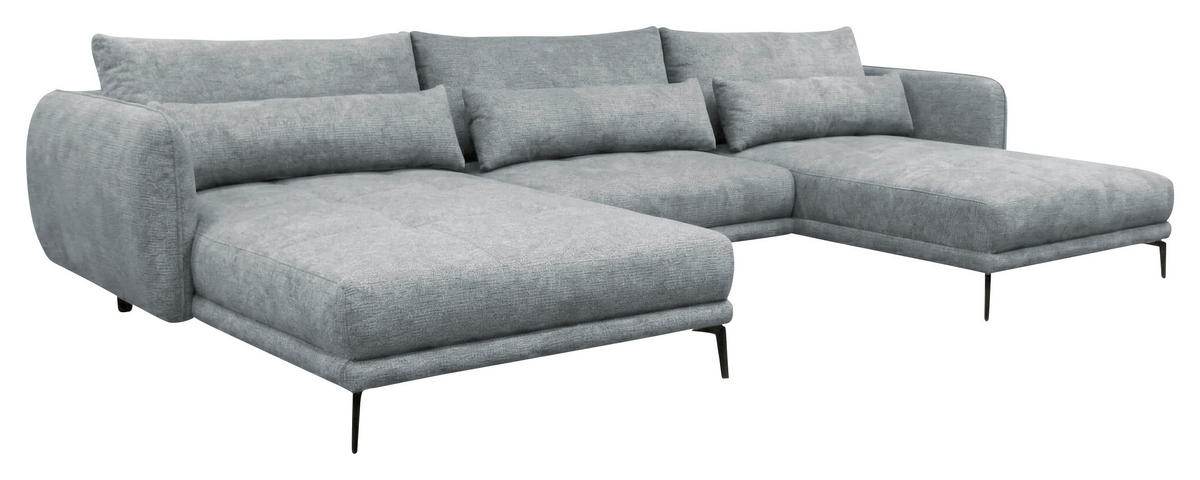 WOHNLANDSCHAFT LAGACY U Dunkelgrau Flachgewebe  - Dunkelgrau/Schwarz, Design, Textil/Metall (193/368/193cm) - MID.YOU