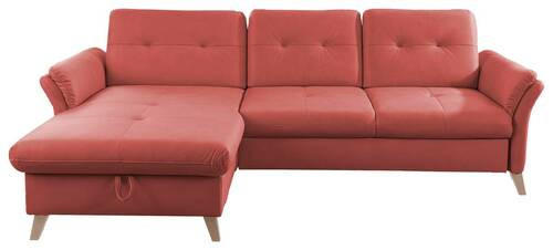 ECKSOFA Rot Lederlook (vegan)  - Eichefarben/Rot, Design, Holz/Textil (176/268cm) - Livetastic