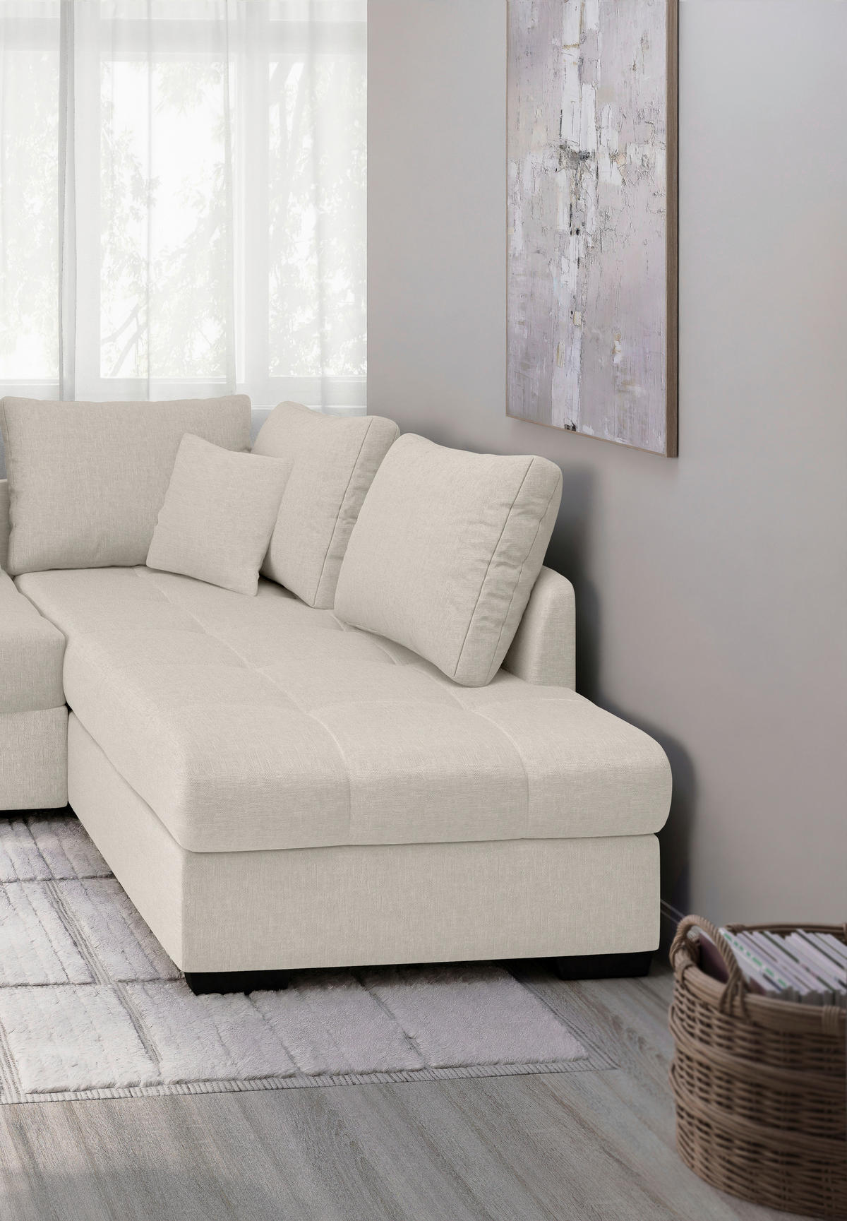ECKSCHLAFSOFA in Weiss Textil   - Weiss/Schwarz, Modern, Holz/Textil (298/202cm) - MID.YOU