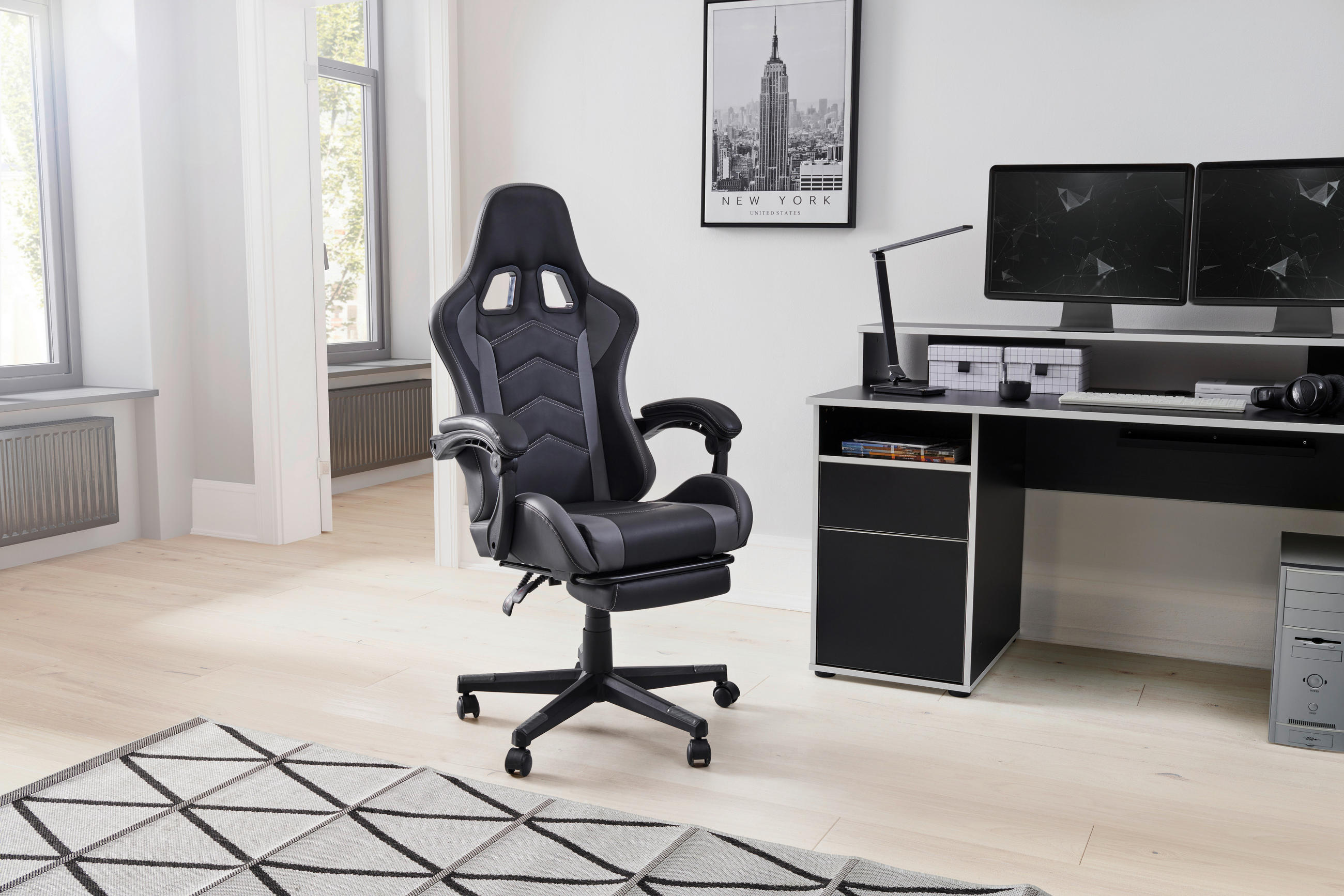 GAMINGSTUHL  in Lederlook Grau, Schwarz  - Schwarz/Grau, LIFESTYLE, Kunststoff/Textil (64/124-134/70cm) - MID.YOU