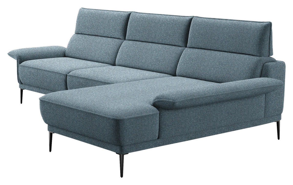 ECKSOFA in Bouclé Blau  330/186 cm  - Blau/Schwarz, Design, Textil/Metall (330/186cm) - Johann Jakob