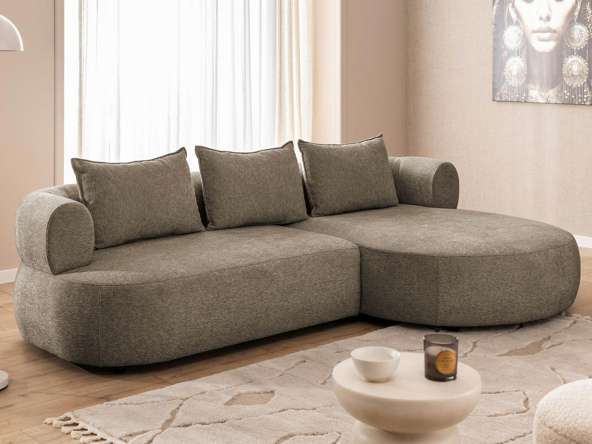 ECKSOFA in Chenille Braun  256/156 cm  - Schwarz/Braun, Design, Kunststoff/Textil (256/156cm) - Livetastic
