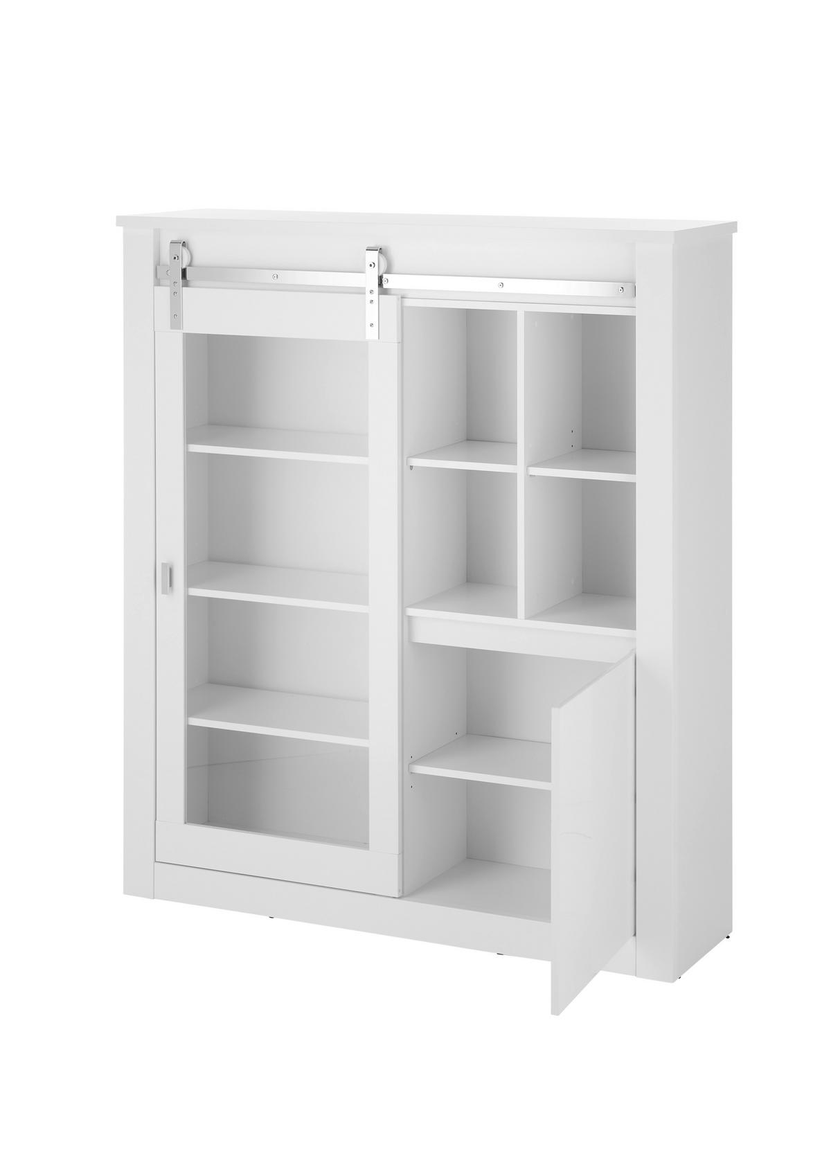 VITRINE  in Weiß, Weiß Hochglanz  - Chromfarben/Weiß Hochglanz, Design, Holzwerkstoff/Metall (133/152/38cm) - Livetastic