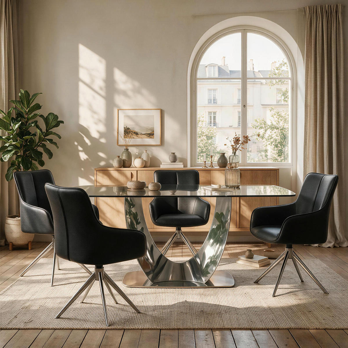 ESSTISCH 200/95/76 cm  Metall, Glas rechteckig Chromfarben, Dunkelgrau  - Chromfarben/Dunkelgrau, Design, Glas/Metall (200/95/76cm) - Milino