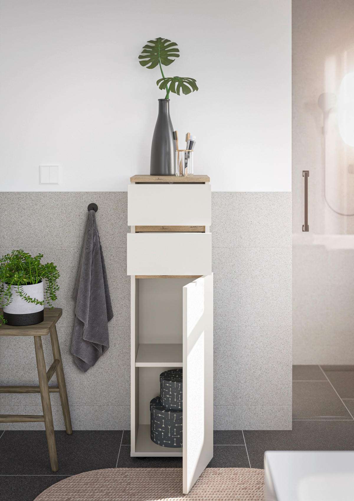 MIDISCHRANK 30/108/30 cm  - Kaschmir/Eichefarben, Design, Holzwerkstoff/Kunststoff (30/108/30cm) - home24