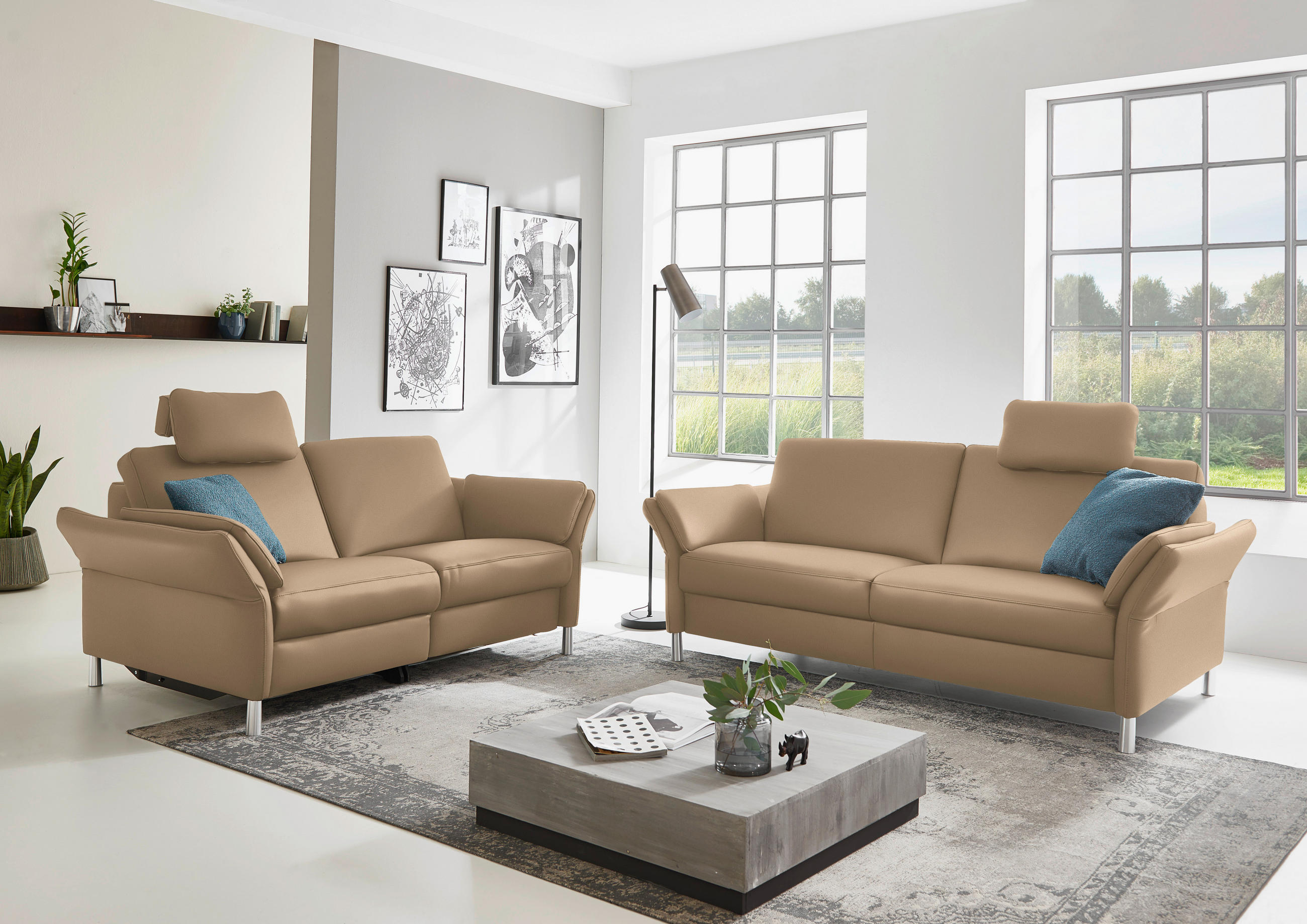 2,5-SITZER in Echtleder Hellbraun  - Hellbraun/Alufarben, Design, Leder/Metall (164/82/99cm) - Dieter Knoll