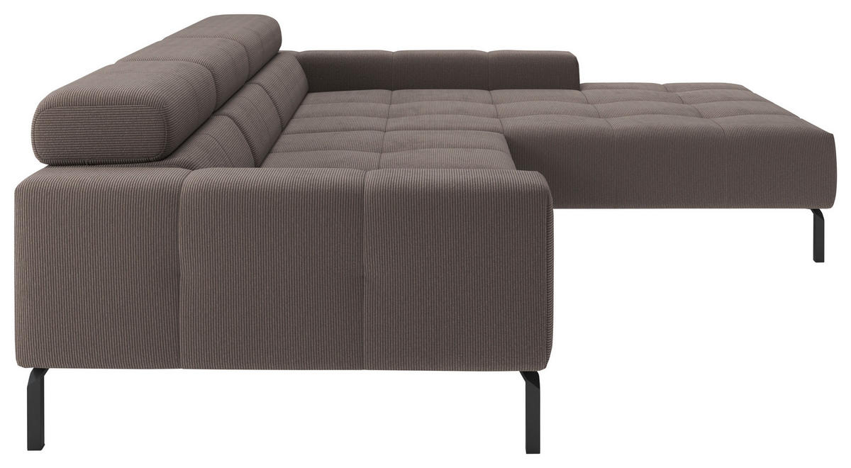 ECKSOFA Taupe Feincord Rücken echt, Kopfteilverstellung, Sitztiefenverstellung  - Taupe/Schwarz, KONVENTIONELL, Textil/Metall (293/226cm) - Hom`in