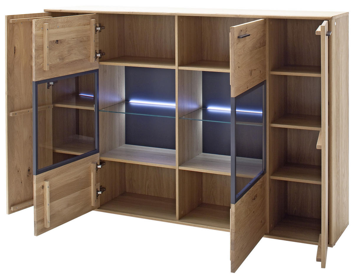 HIGHBOARD Gaborone  in 184/123/37 cm  - Eichefarben/Anthrazit, Design, Glas/Holz (184/123/37cm) - Livetastic