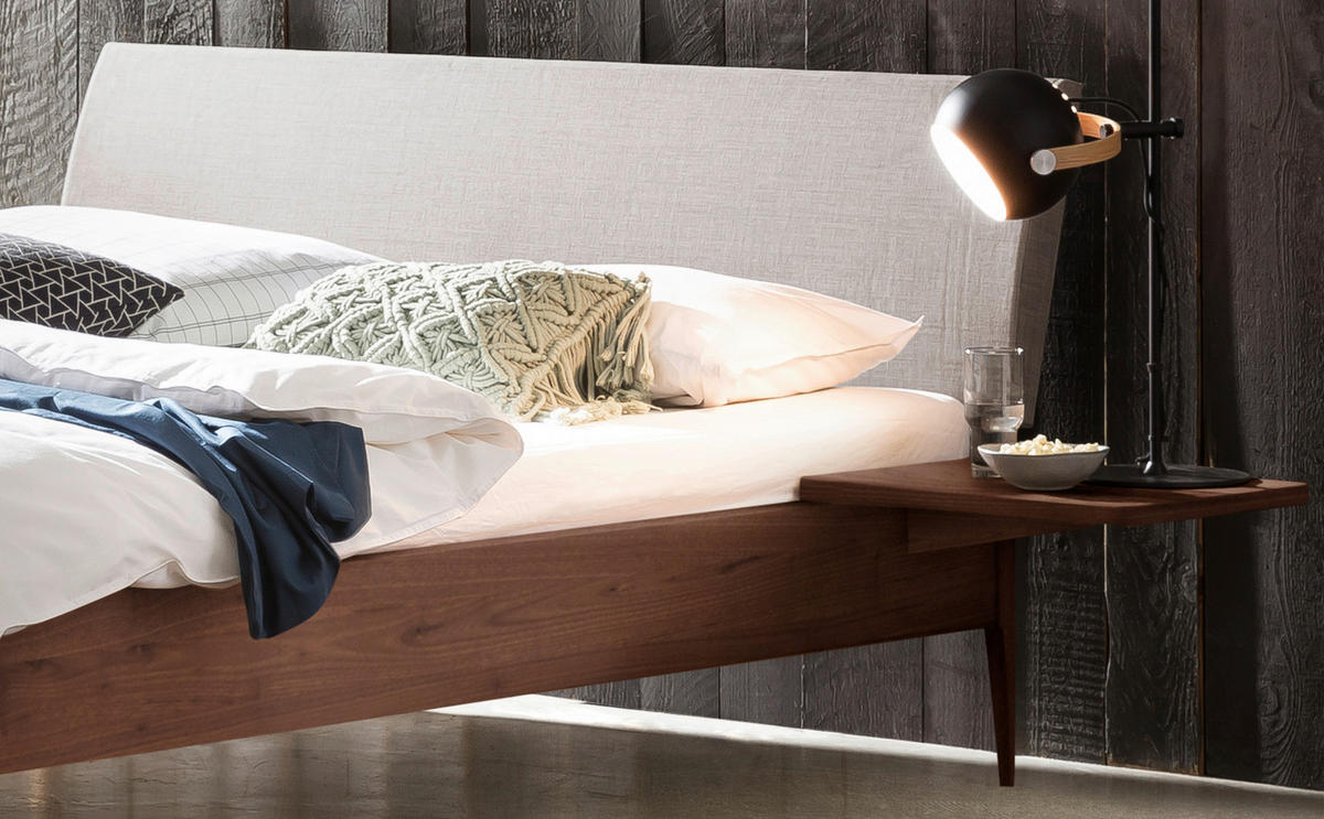 BETT 160/200 cm  in Nussbaumfarben, Hellgrau  - Nussbaumfarben/Hellgrau, KONVENTIONELL, Holz/Textil (160/200cm) - Hasena