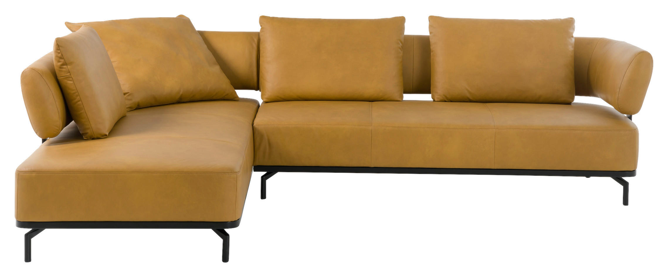ECKSOFA in Echtleder Dunkelgelb  - Dunkelgelb/Schwarz, Design, Leder/Metall (222/282cm) - Dieter Knoll