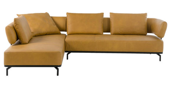 ECKSOFA in Echtleder Dunkelgelb  - Dunkelgelb/Schwarz, Design, Leder/Metall (222/282cm) - Dieter Knoll