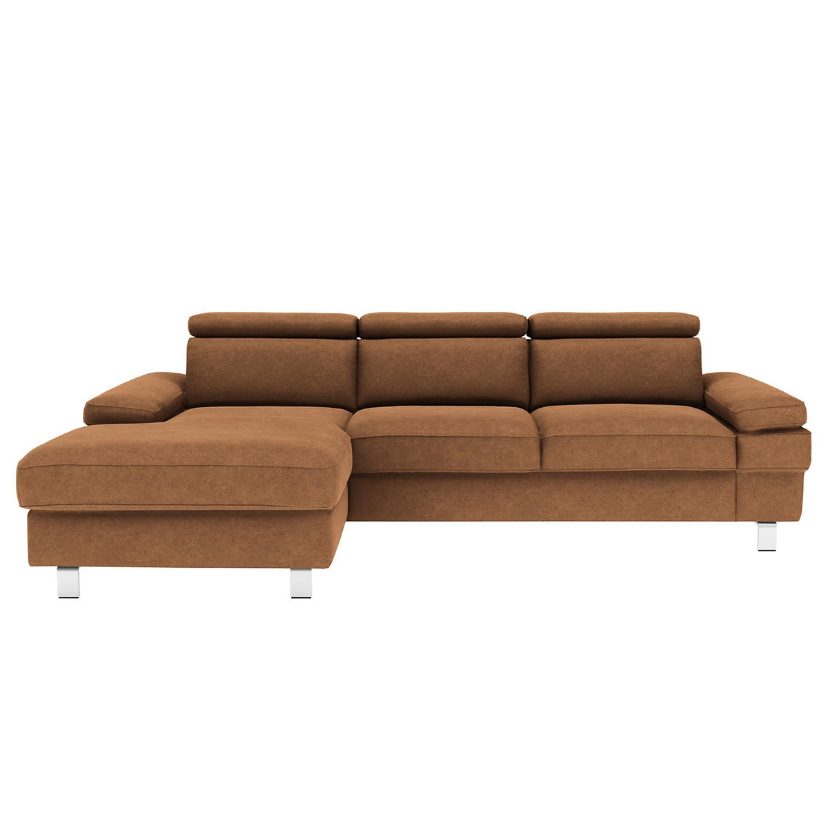 ECKSOFA in Mikrofaser Braun  - Silberfarben/Braun, Konventionell, Textil/Metall (259/82/182cm) - Trendmanufaktur