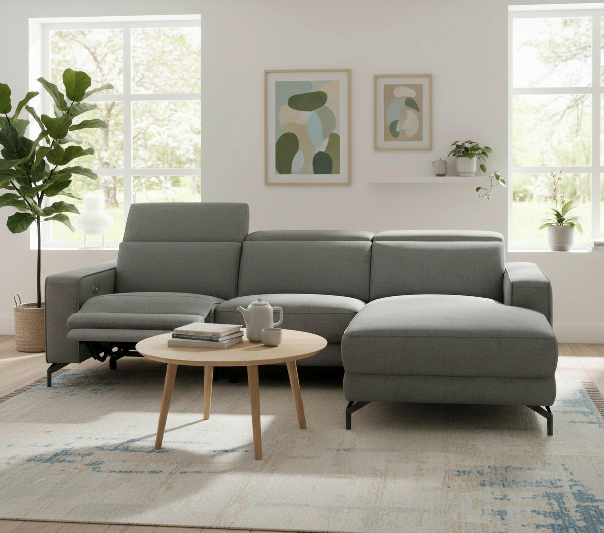 ECKSOFA Grau Webstoff  - Schwarz/Grau, Design, Textil/Metall (278/176cm) - Livetastic