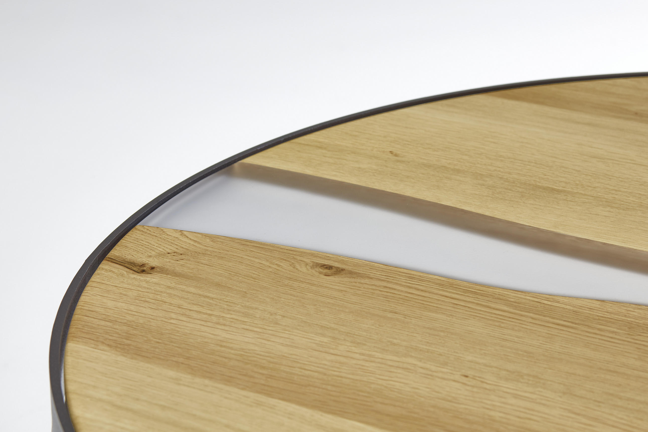 Thumbnail - Venjakob Couchtisch, Anthrazit, Eiche, Holz, Metall, Kunststoff, Wildeiche, massiv, rund, 83x35x83 cm, Goldenes M, Made ...