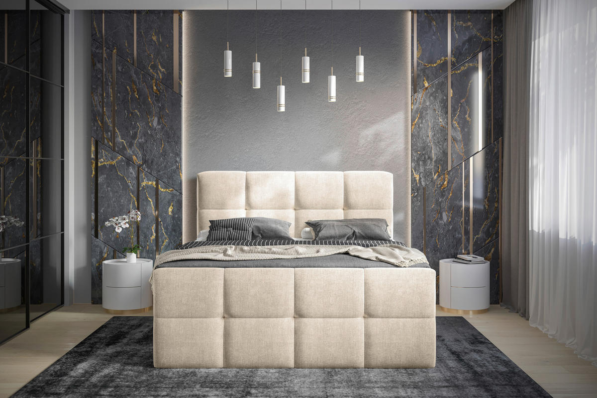 BOXBETT 180/200 cm  in Beige  - Chromfarben/Beige, Modern, Holz/Holzwerkstoff (180/200cm) - Esposa