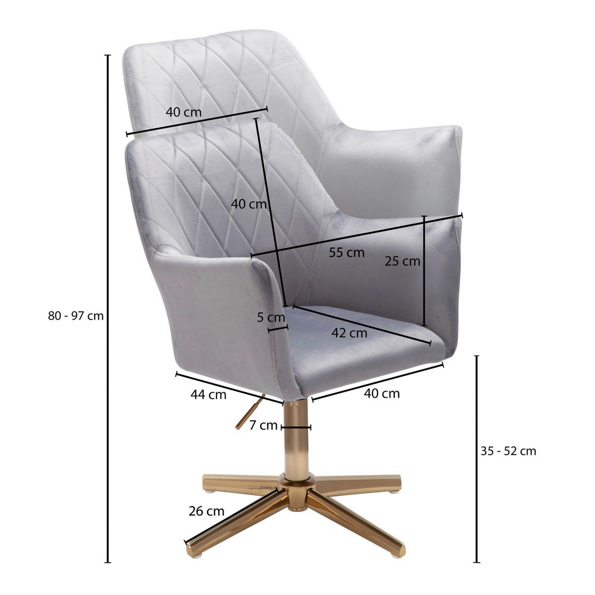 ŽIDLE S PODRUČKAMI, samet, světle šedá - světle šedá/barvy zlata, Moderní, kov/textil (55/97/55cm) - MID.YOU