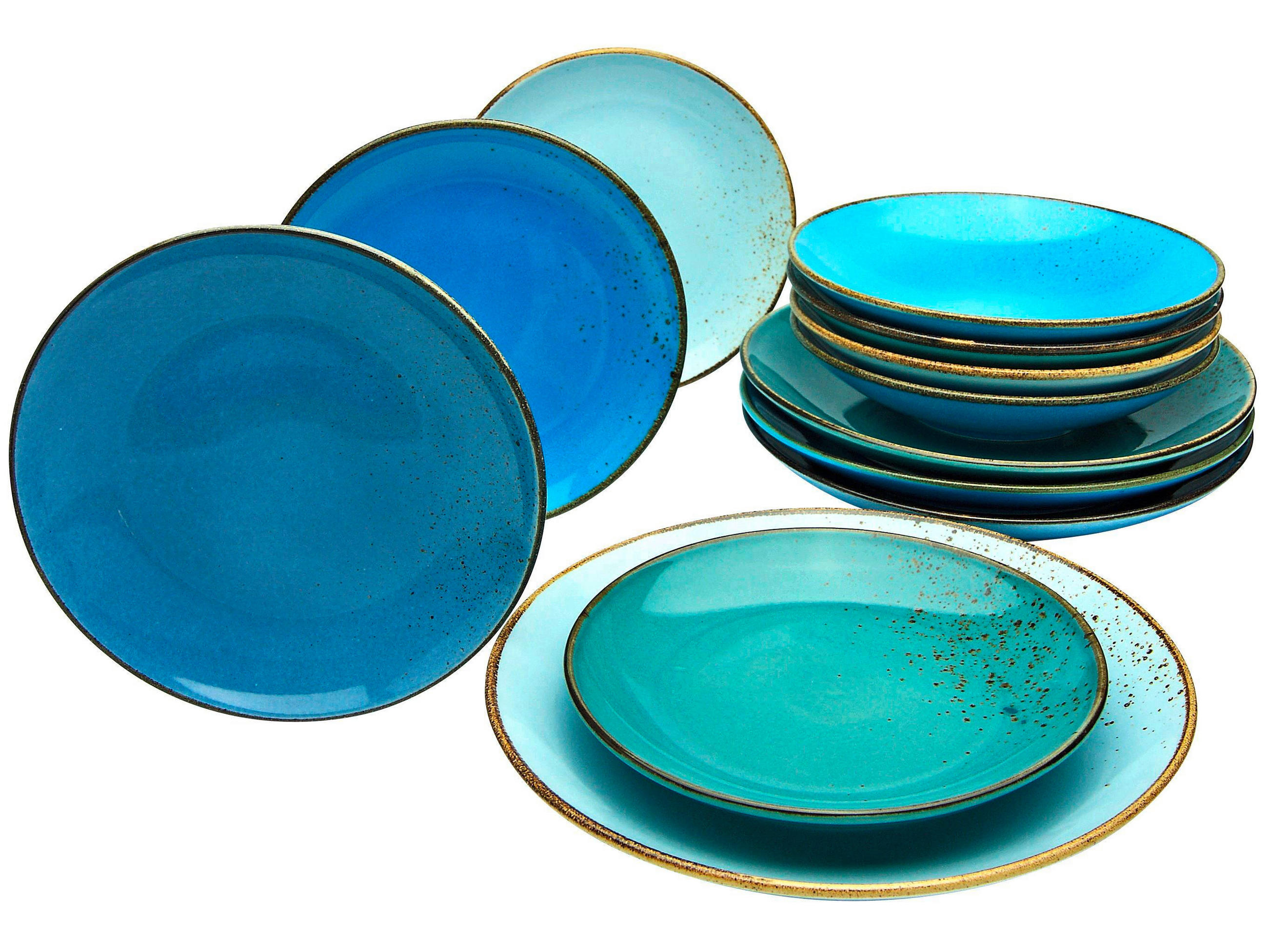 KOMBISERVICE NATURE COLLECTION AQUA 12-teilig  - Blau, Basics, Keramik (31,5/31,5/38cm) - Creatable