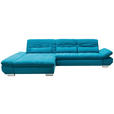 ECKSOFA Türkis Mikrofaser Kopfteilverstellung  - Türkis/Schwarz, Design, Textil/Metall (204/341cm) - Xora