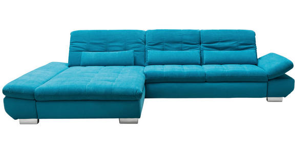 ECKSOFA Türkis Mikrofaser Kopfteilverstellung  - Türkis/Schwarz, Design, Textil/Metall (204/341cm) - Xora