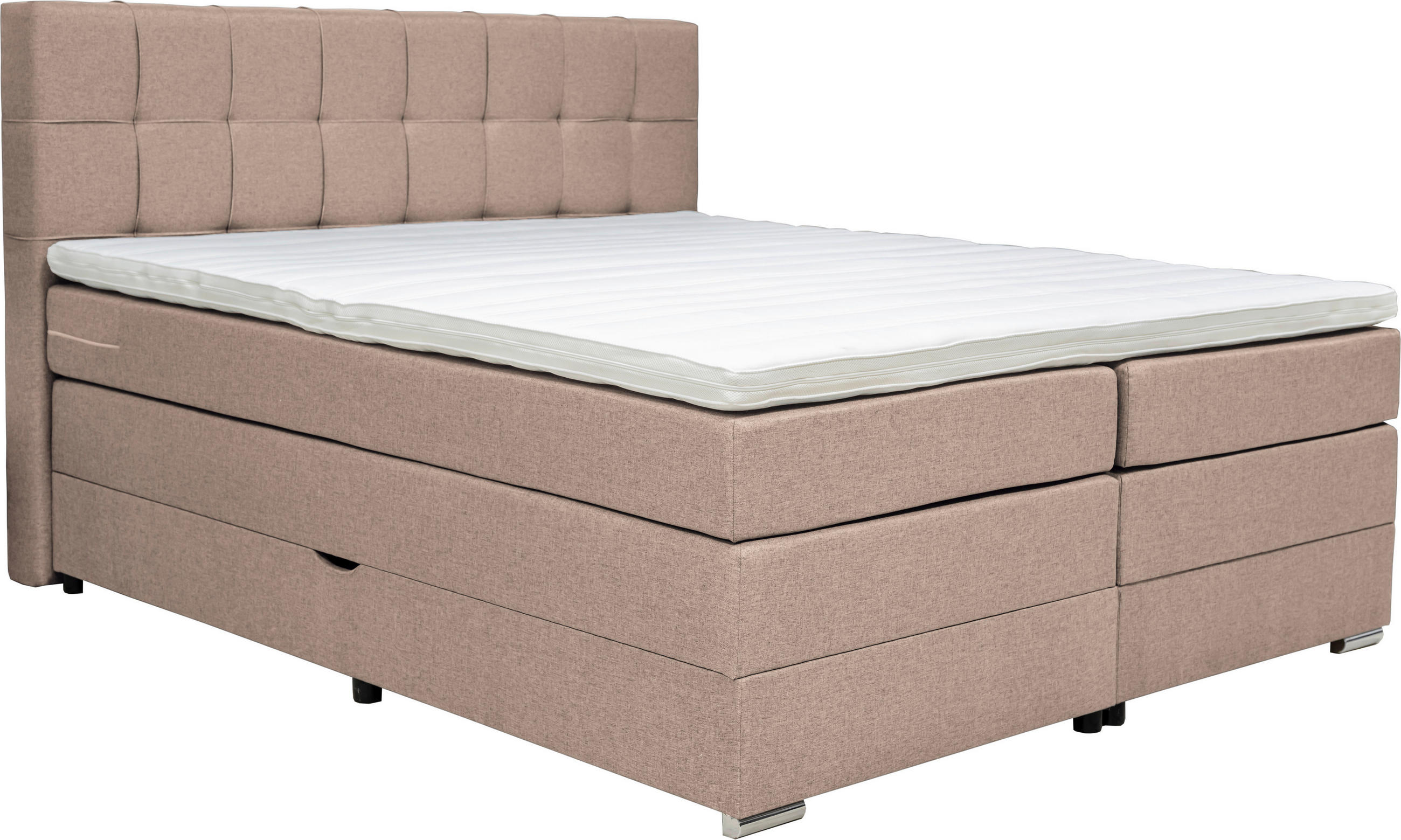 BOXSPRINGBETT 180/200 cm,  in Hellbraun, Bettkasten, Topper, Matratzen, H3 + H3 = fest  - Hellbraun/Alufarben, KONVENTIONELL, Kunststoff/Textil (180/200cm) - Carryhome