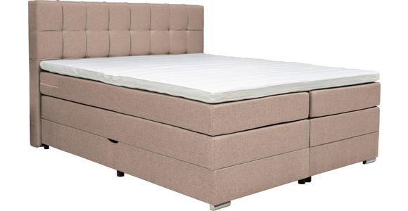 BOXSPRINGBETT 180/200 cm,  in Hellbraun, Bettkasten, Topper, Matratzen, H3 + H3 = fest  - Hellbraun/Alufarben, KONVENTIONELL, Kunststoff/Textil (180/200cm) - Carryhome