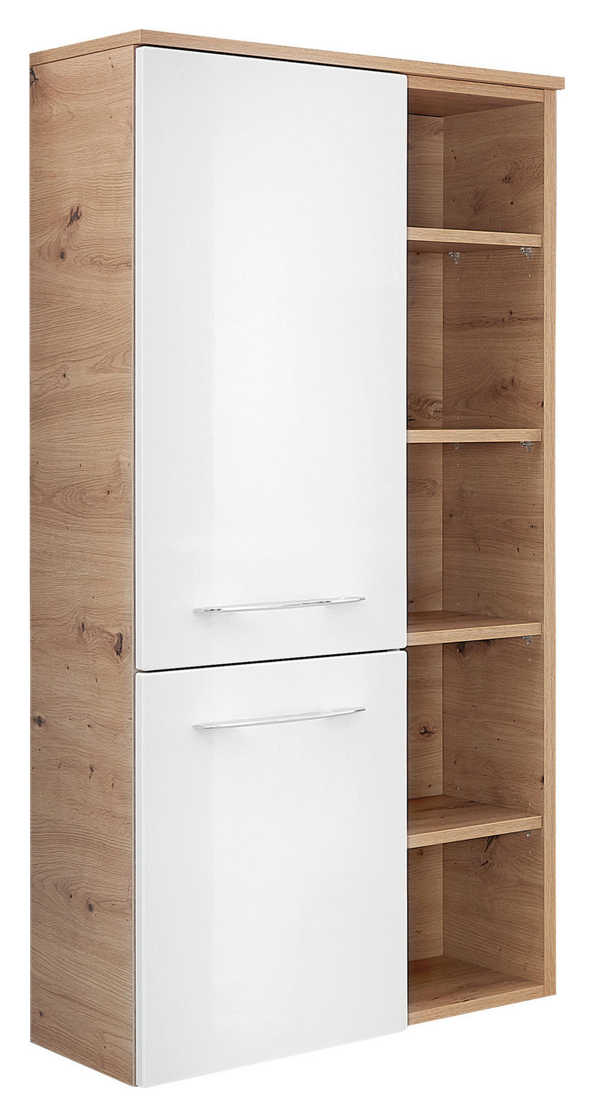 MIDISCHRANK 50,2/121,6/33 cm  - Edelstahlfarben/Eichefarben, KONVENTIONELL, Glas/Holzwerkstoff (50,2/121,6/33cm) - Sadena