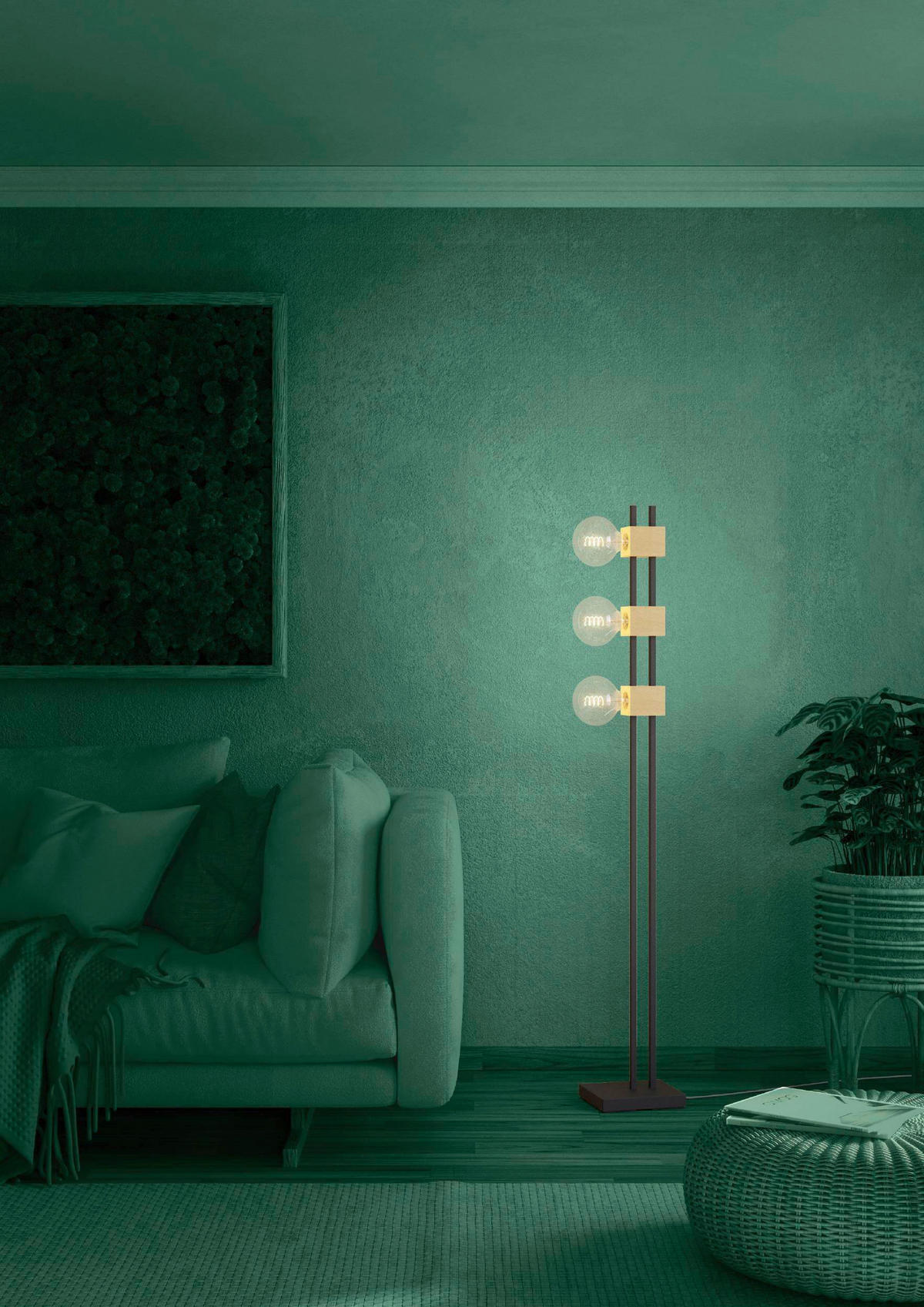 STEHLEUCHTE 9,5/7,5/150,5 cm    - Schwarz/Braun, Natur, Holz/Metall (9,5/7,5/150,5cm) - Eglo