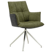 STOLIČKA S PODRÚČKAMI, ušľachtilá oceľ, mikrovlákno, vzhľad ľanu, antracitová, zelená - čierna/zelená, Design, kov/textil (59/89,5/63cm) - Novel