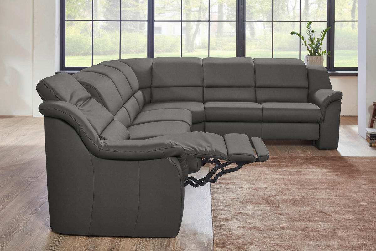 ECKSOFA  in Echtleder Dunkelgrau  324/260 cm  - Chromfarben/Dunkelgrau, KONVENTIONELL, Leder/Kunststoff (324/260cm) - Cantus