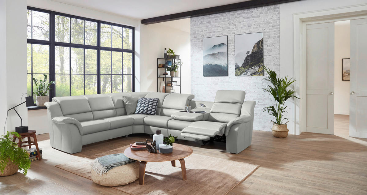 ECKSOFA  in Echtleder Silberfarben  260/324 cm  - Silberfarben/Schwarz, KONVENTIONELL, Leder/Kunststoff (260/324cm) - Cantus