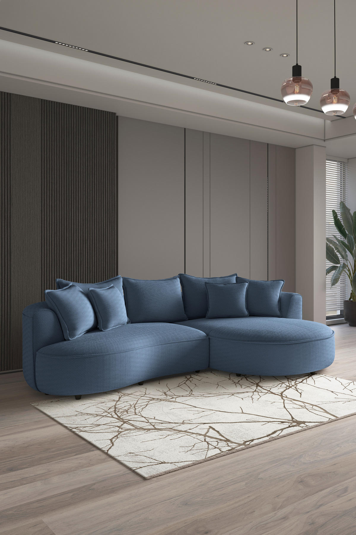 ECKSOFA in Velours, Struktur Dunkelblau  - Schwarz/Dunkelblau, Modern, Kunststoff/Textil (287/168cm) - Livetastic
