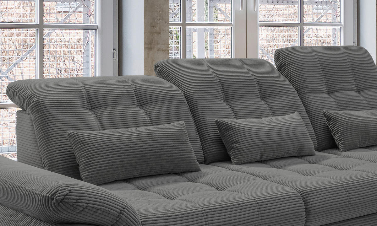 ECKSOFA Grau Cord  - Schwarz/Grau, MODERN, Textil/Metall (314/184cm) - Livetastic