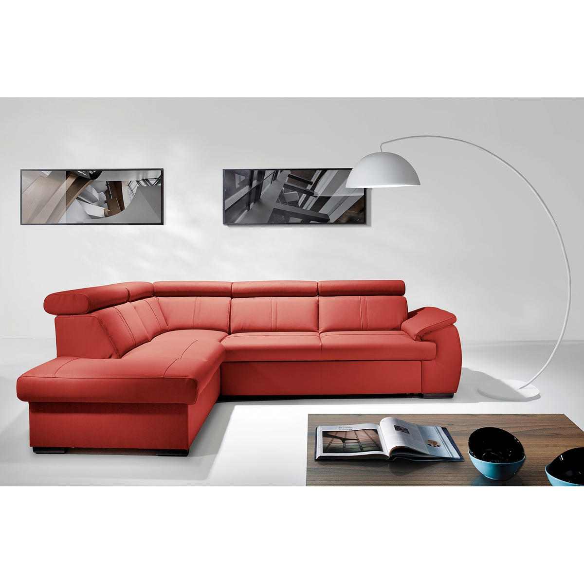 ECKSOFA  in Echtleder Rot  - Wengefarben/Rot, Design, Leder/Holz (211/265cm) - Livetastic
