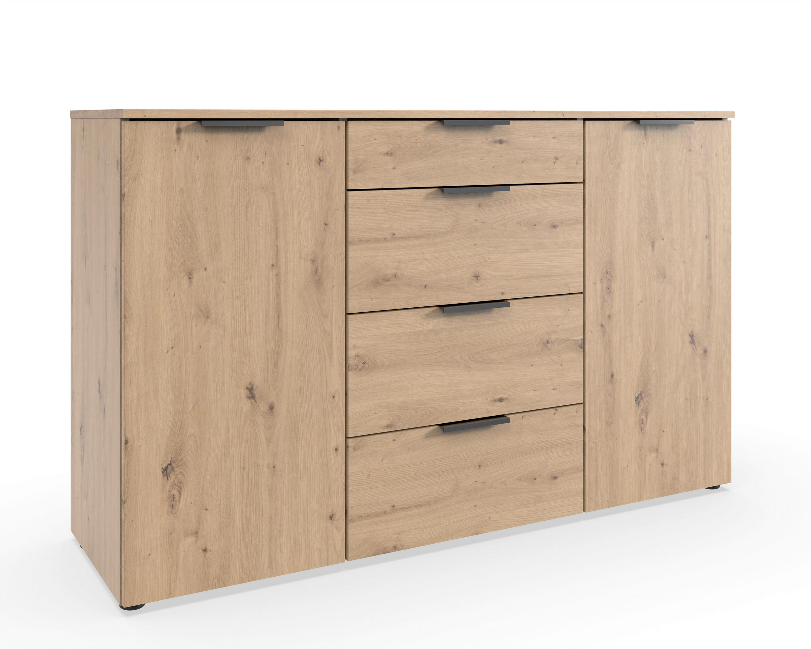SIDEBOARD  135/84/41 cm 4 Schublade(n)  - Schwarz/Eiche Artisan, Trend, Holzwerkstoff/Kunststoff (135/84/41cm) - Hom`in