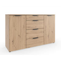 SIDEBOARD  135/84/41 cm 4 Schublade(n)  - Schwarz/Eiche Artisan, Trend, Holzwerkstoff/Kunststoff (135/84/41cm) - Hom`in